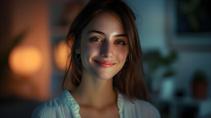 Fototapeta premium portrait of young happy woman looks in camera
