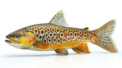 A fish with a brown and orange body and black spots