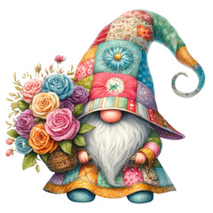 Enchanted Garden Gnome with Colorful Roses.