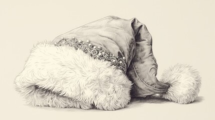 Capture the whimsy of Christmas with a single unbroken line forming Santa Claus s iconic hat meticulously crafted using a pencil and felt tip pen This unique Thin Line Christmas Illustratio