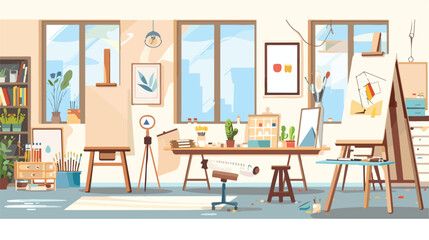 Fine art studio interior. Artists workshop with easel