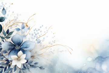 Watercolor floral background with blue flowers. Hand painted floral illustration.