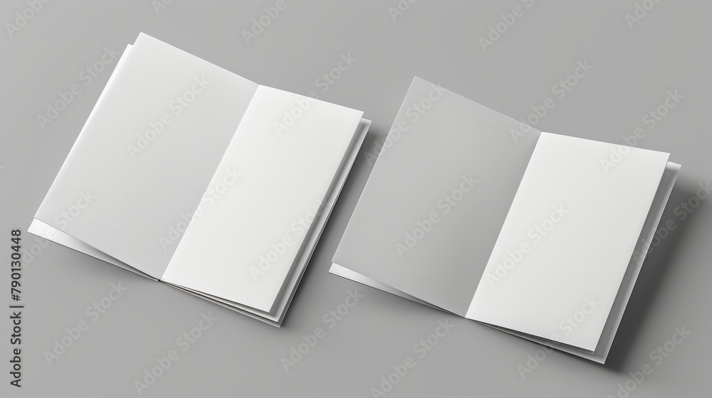 Aufkleber a universal template displaying two white bi-fold brochures on a gray background with realistic shad