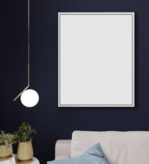 Mock up poster or picture frame in modern minimalistic interior background, Scandinavian style, 3D illustration