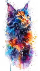 Vertical portrait of cat in watercolor style poster