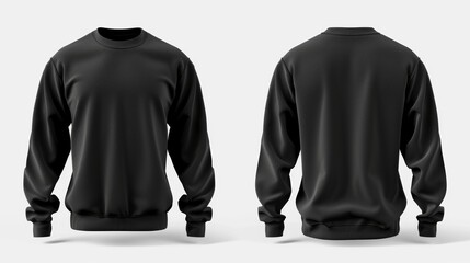 An isolated white background shows a black sweater template. A long sleeved sweater with a clipping path, a hoodie mockup for design mockups for print.