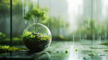 Naklejka premium Healthy green planet initiative, glass encased