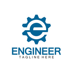 Engineer Logo Design, Letter E Gear Logo, Engineer logo with letter E and Gear elements