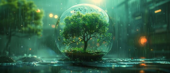 Green energy tree in protective sphere