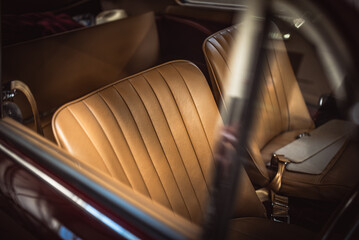 Newly made leather seats in a classic car
