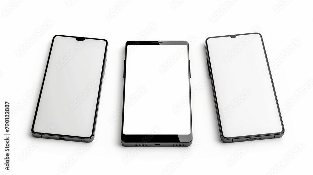 Poster the mobile phone mockup is isolated on a white background with three angles.