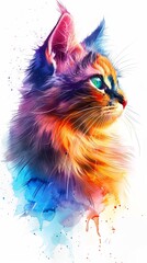Funny cat poster design in multicolor watercolor wallpaper style