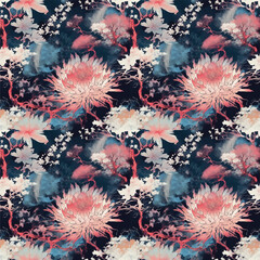 japanese style flower seamless pattern, floral background, fashion print, decorative texture