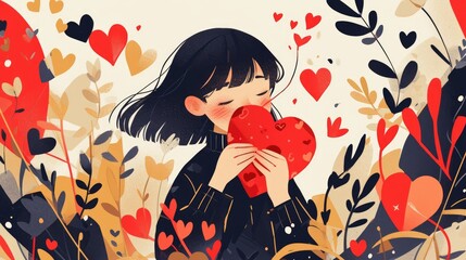 Capture the charm of Valentine s Day with a beautifully crafted greeting card featuring a lovely illustration of a young girl expressing her affection