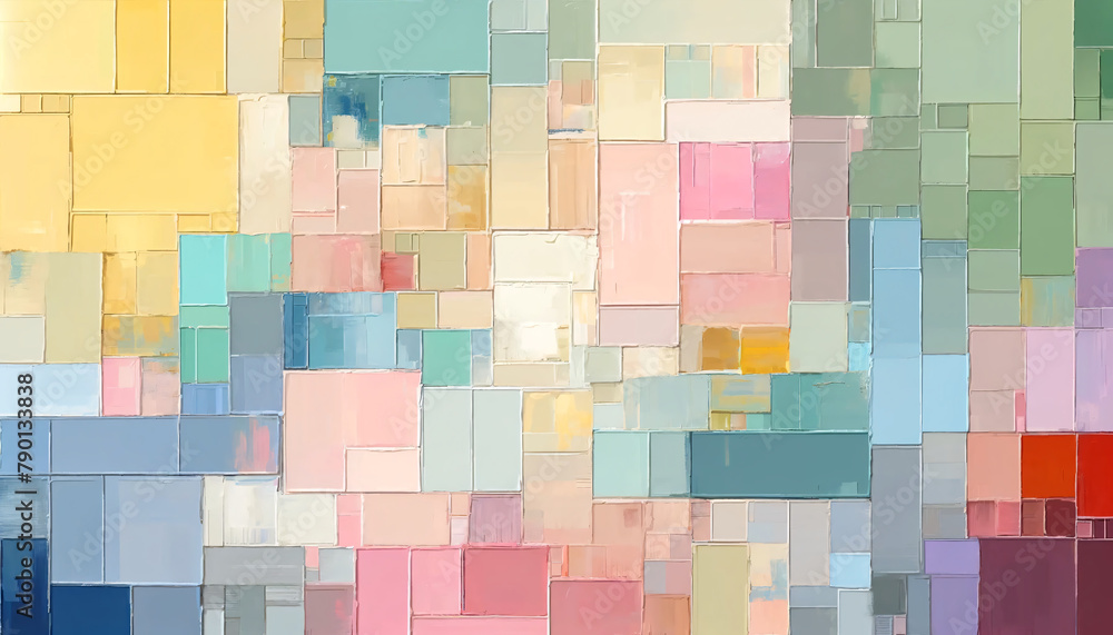 Poster an abstract background showcasing a pastel color block composition, reminiscent of a textured painti