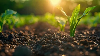 Sustainable Growth: Eco-Friendly Farming Under a Golden Sun. Concept Sustainable Agriculture, Eco-Friendly Practices, Farming Innovation, Golden Sunlight, Growth Strategies