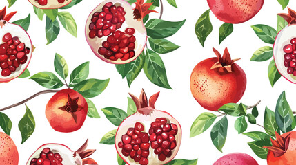 Gorgeous seamless pattern with cut and whole pomegran