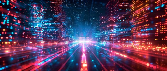 Obraz premium Digital world neon grid, VR realm