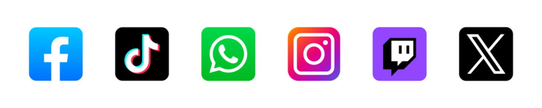 Collection of popular social media logo. Popular social media logo set. Facebook, twitter, instagram, youtube, snapchat, whatsap, linkedin. Rivne, Ukraine - April 20, 2024