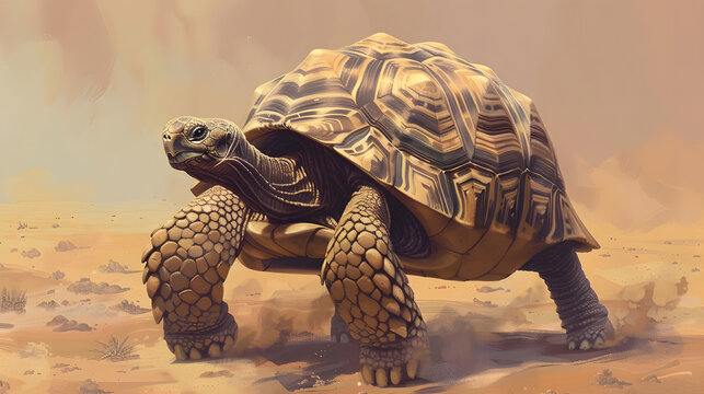 A tortoise in a sturdy shell armor. radiating resilience with its slow pace and unique appearance. 