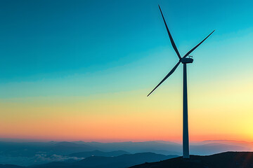 Obraz premium A wind turbine silhouette at dawn, isolated on a renewable energy cerulean background, symbolizing sustainable power for World Environment Day 