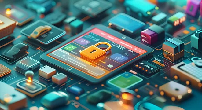 A circuit board with a padlock on it.