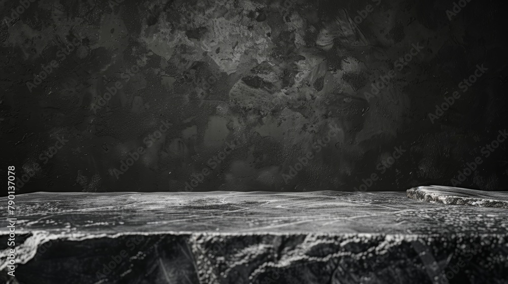 Poster the empty marble tabletop on the background is decorated with dark black cement stone to create a ru