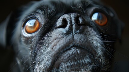 close up of a black pug