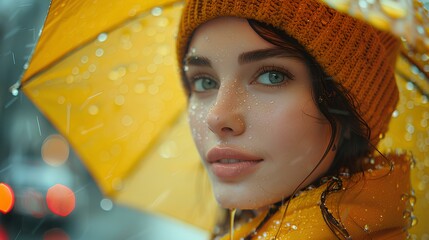 woman with umberella on the rain