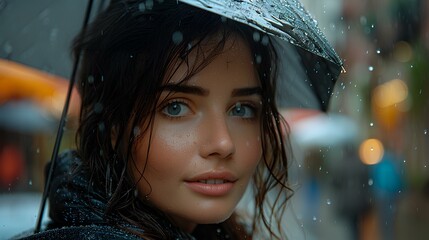 woman with umberella on the rain