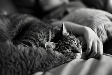 a person laying in bed with a cat
