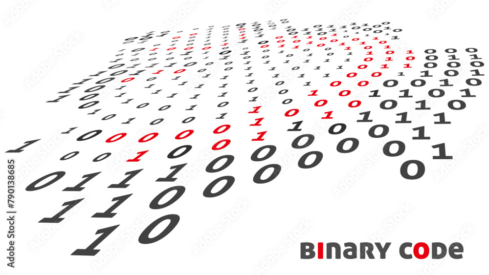 Poster Perspective binary code object by red and black ones and zeros