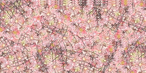 Sfondo floreale con fiorellini rosa e gialli