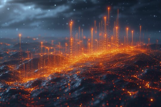 Fireworks resembling a scatter plot, celebration of explosive market success.