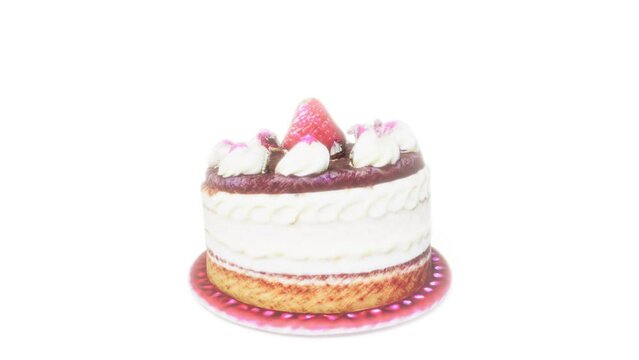 Dancing cake cream strawberry dessert on white back able to loop endless 4k