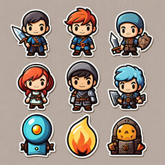 Cartoon set of warrior characters