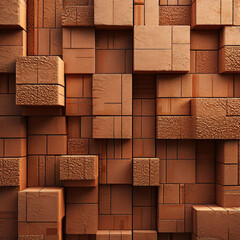 Wall made of bricks in orange and brown colors, brick wall background in a square tile pattern