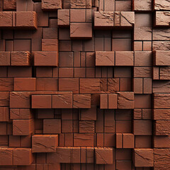 Wall made of bricks in orange and brown colors, brick wall background in a square tile pattern
