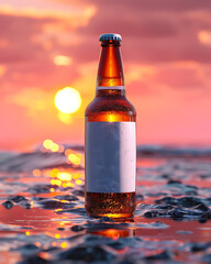 bottle of beer mock up white label - obrazy, fototapety, plakaty