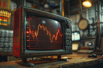 A vintage TV screen illuminates with a flourishing stock chart, merging classic media vibes with contemporary finance flair.
