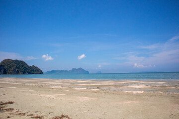 Sand and Sea on sunny day in Chao Mai Beach at Trang, Thailand