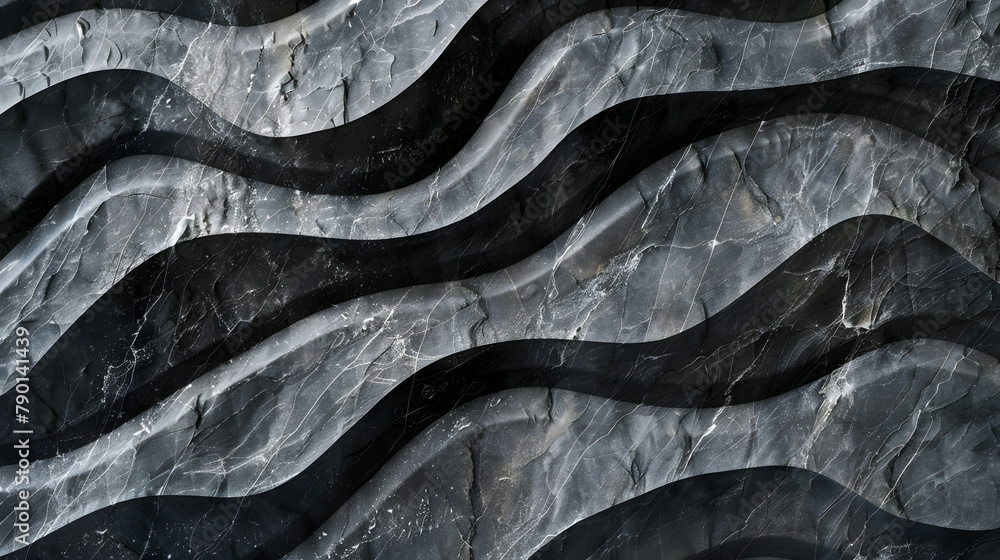 Poster abstract background of black and white patterned waves made from rough stone texture. carved in dark