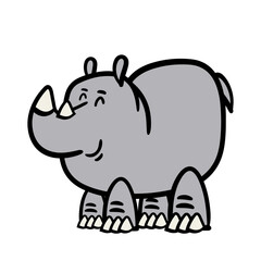 Cute and happy rhino cartoon. Hand drawn vector illustration isolated on white background.