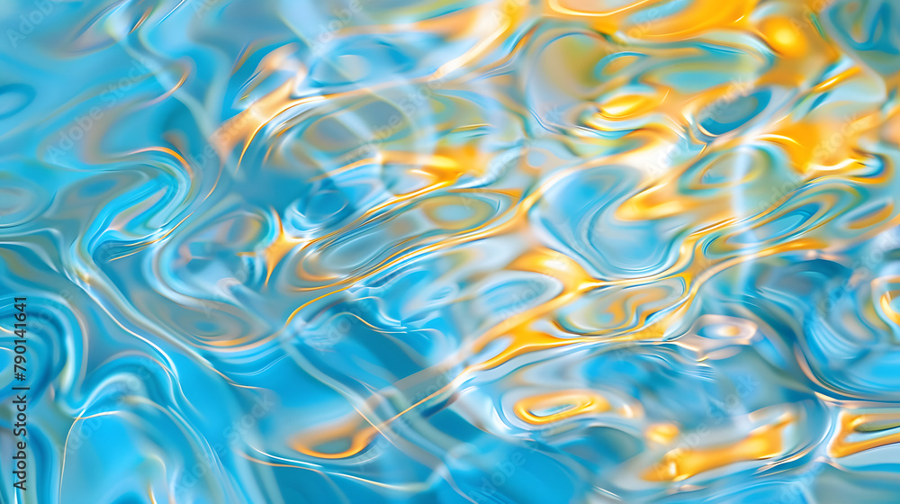 Poster abstract background of blue and yellow patterned ripples made from smooth glass texture. etched in l