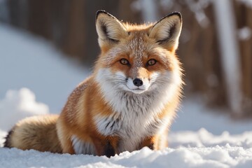 Fototapeta premium Red Fox in Winter Wonderland: A Vivid Study in Survival