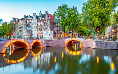 Peaceful night scene in Amsterdam city, Jordaan district