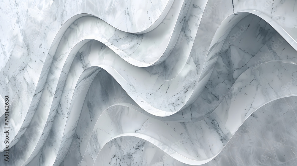 Poster abstract background of white and silver patterned arcs made from glossy marble texture. sculpted in 