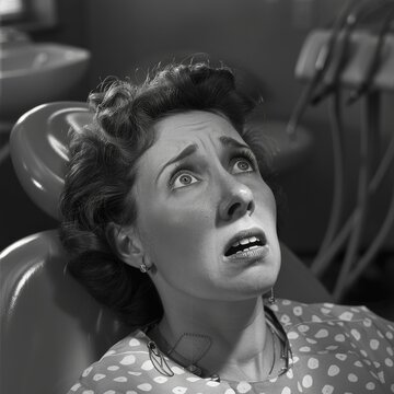 An apprehensive expression of a woman undergoing a dental examination, she braces for the procedure