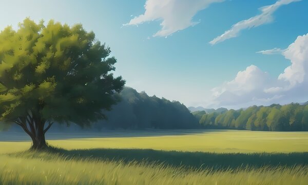 illustration of a landscape scene with trees and clouds