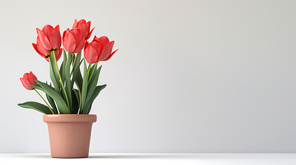 Tulips flowers in pot on white background
